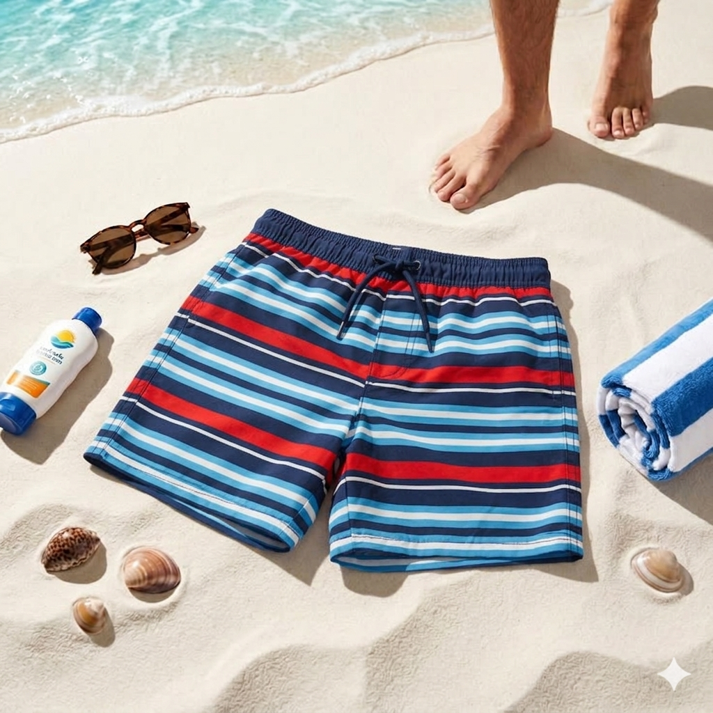 Boys' Striped Swim Trunks