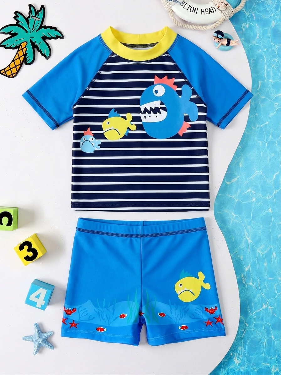 Kids' Black Rash Guard & Swim Trunks Set